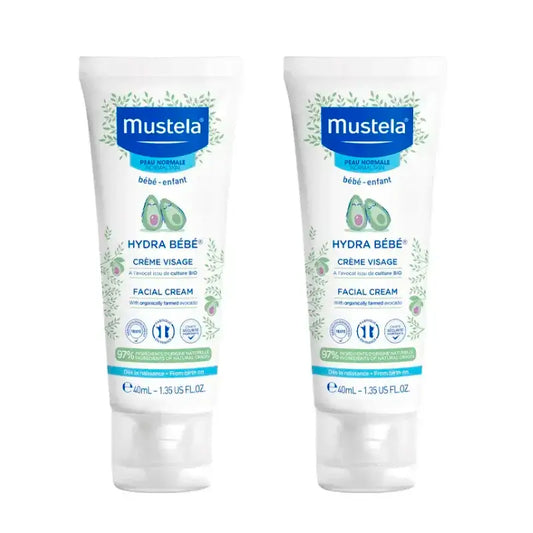 Mustela Hydra Baby Crema Viso con Avocado Bio, Confezione 2 x 40 ml
