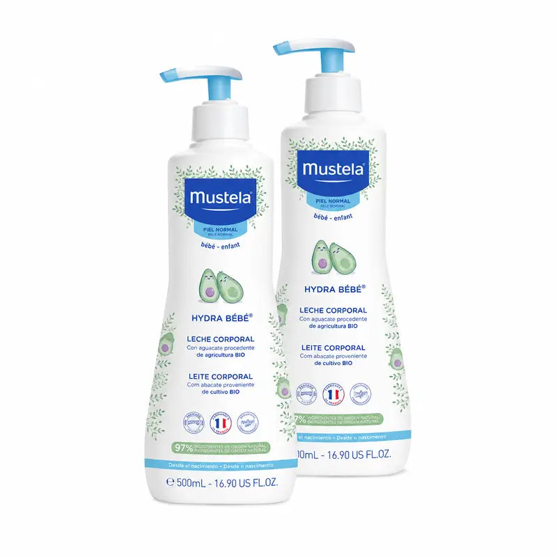 Mustela Hydra Latte per il corpo del bambino con Avocado Bio, confezione da 2 x 500 ml
