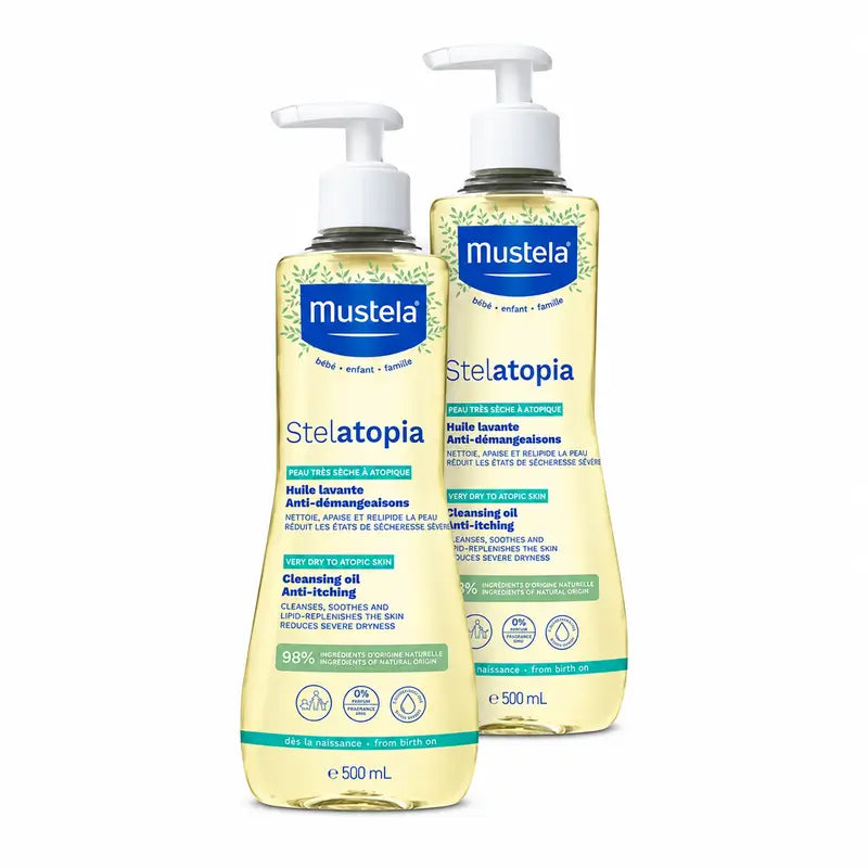 Mustela Stelatopia Olio Bagno e Doccia, Confezione 2 x 500 ml
