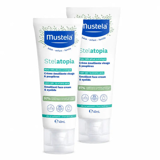 Mustela Stelatopia Crema viso emolliente, confezione da 2 x 40 ml