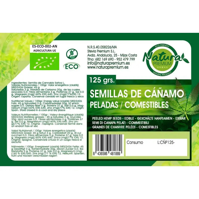 Natura Premium Semi di canapa commestibili biologici decorticati , 600 gr