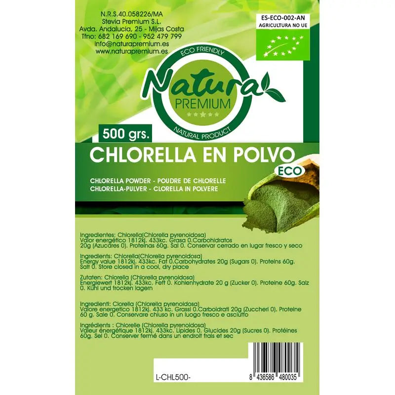 Natura Premium Clorella biologica in polvere , 500 gr