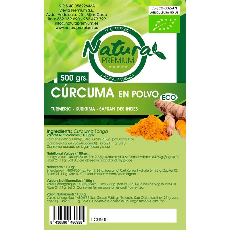Natura Premium Polvere di Curcuma Biologica , 500 gr
