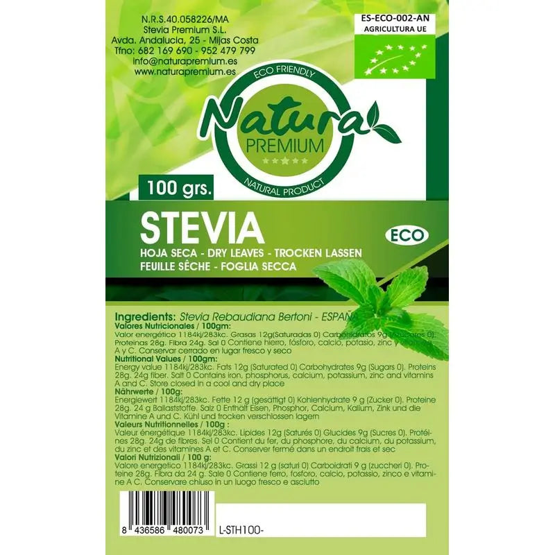 Natura Premium Stevia Foglie essiccate Bio , 100 g