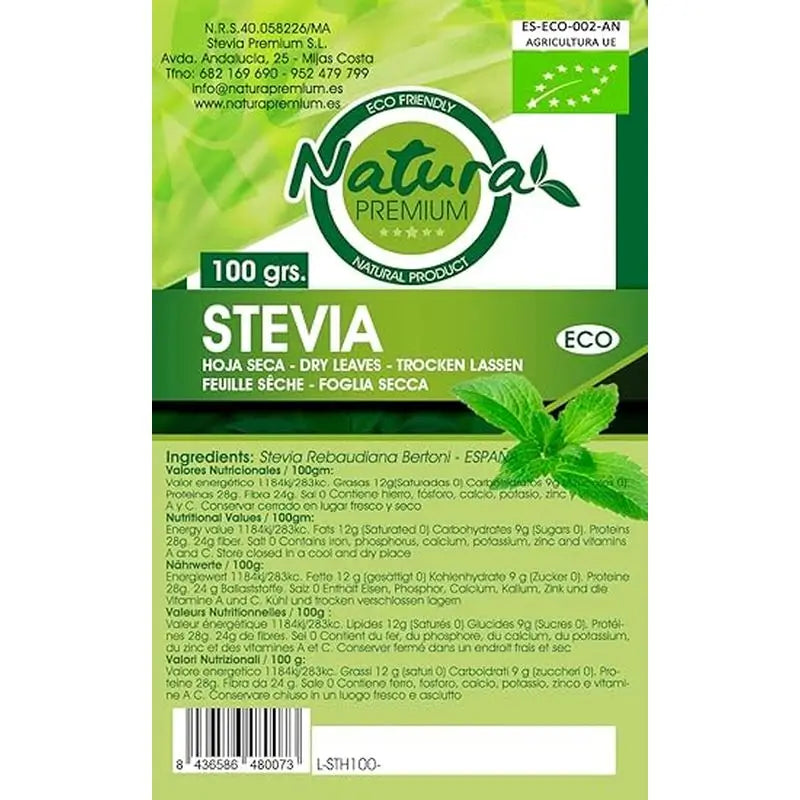 Natura Premium Stevia Foglie essiccate Eco , 45 g