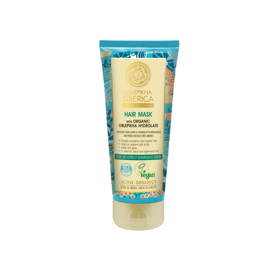 Natura Siberica Maschera per capelli con idrolato di olivello spinoso biologico per capelli gravemente danneggiati, riparazione profonda, 200 ml