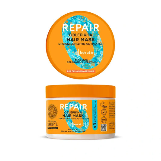 Natura Siberica Maschera per capelli riparatrice alla cheratina, 300 Ml