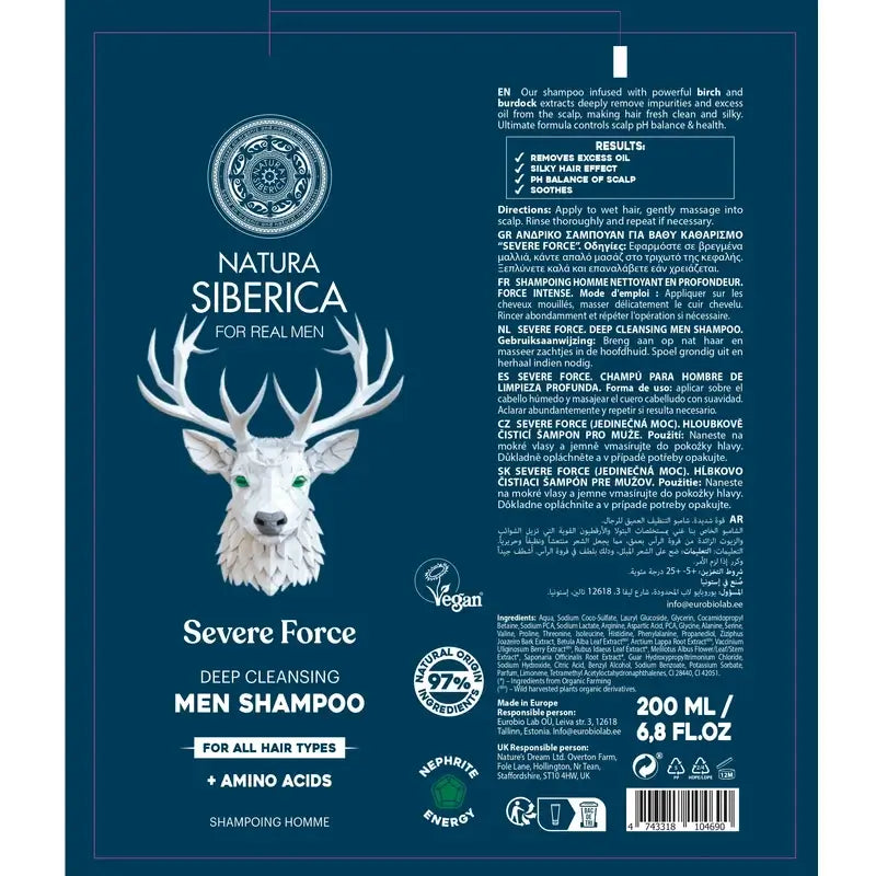 Natura Siberica Men Wild Arctic. Shampoo detergente profondo, 200 ml