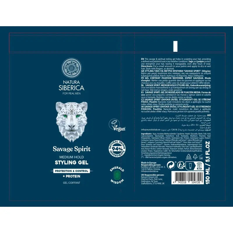 Natura Siberica Uomo Wild Arctic. Gel Styling a media tenuta, 150 ml