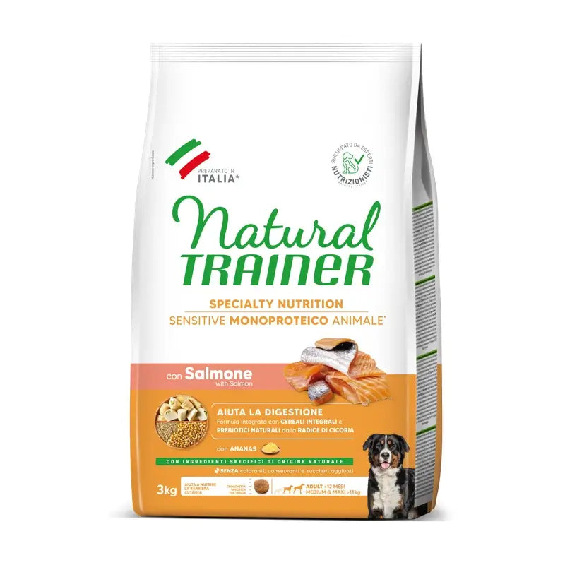 Natural Trainer Canine S/Gluten Adult Salmone 3Kg, cibo per cani