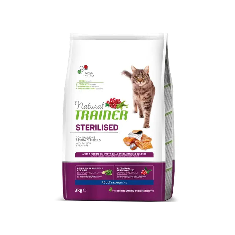 Natural Trainer Feline Adult Sterilised Salmon 3Kg, cibo per gatti