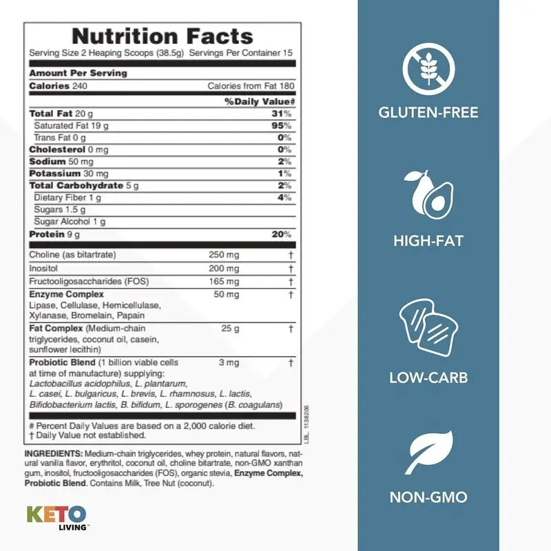 Natures Plus Keto Living Frullato alla vaniglia, 578 g