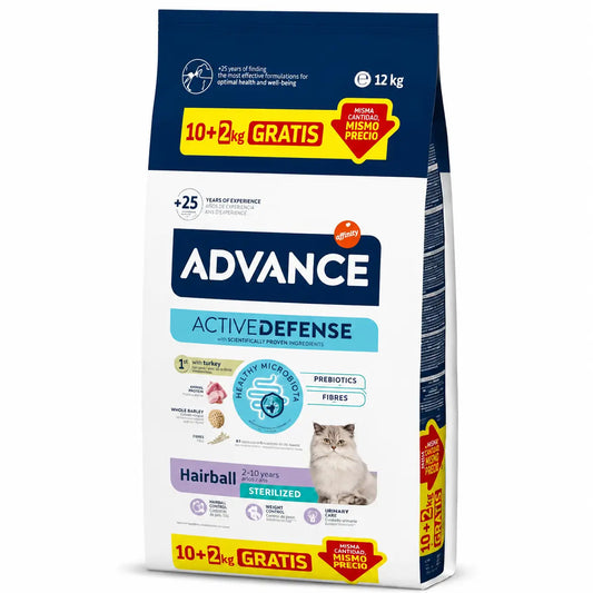 Advance Hairball cibo sterilizzato per gatti con tacchino, 10+2 kg