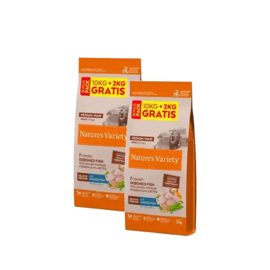 Nature'S Variety Healthy Grain Adult Medium Maxi Pesce bianco Mangime per cani Confezione da 2 x 10+2 kg