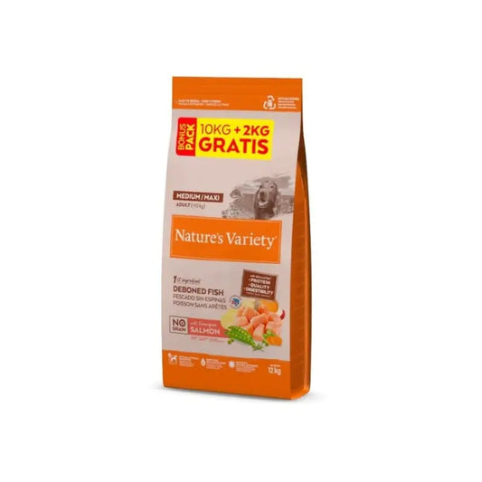 Nature'S Variety No Grain Cibo per cani medio/massiccio al salmone 10+2Kg