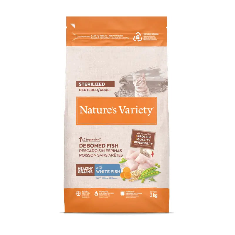 Nature'S Variety Mangime per gatti, con pesce bianco, naturale, 3 kg