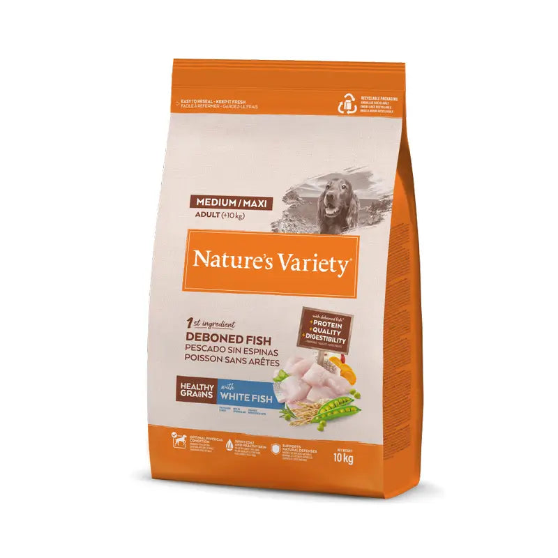 Nature'S Variety Mangime per cani, Medium, con pesce bianco, naturale, 10 kg