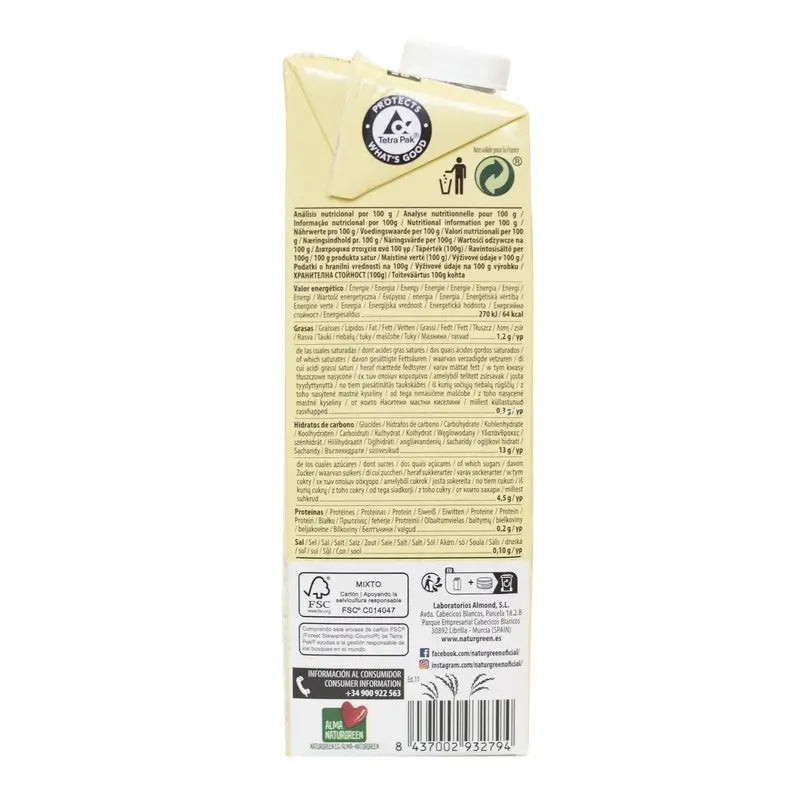 Naturgreen Riso Senza Zuccheri Aggiunti Bio 1L, 1 l