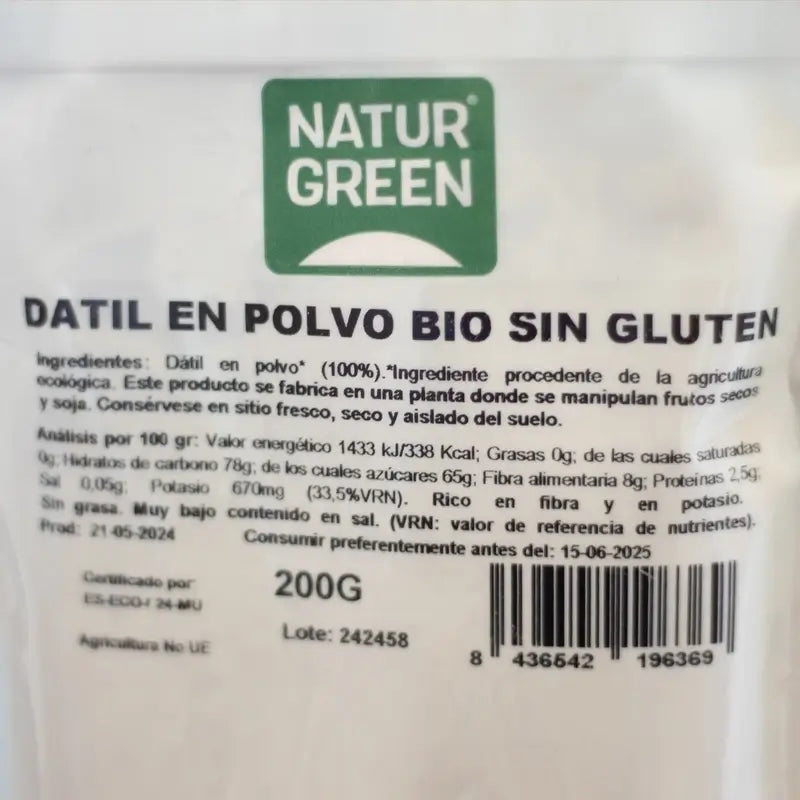 Farina di datteri biologica Naturgreen, 200 g