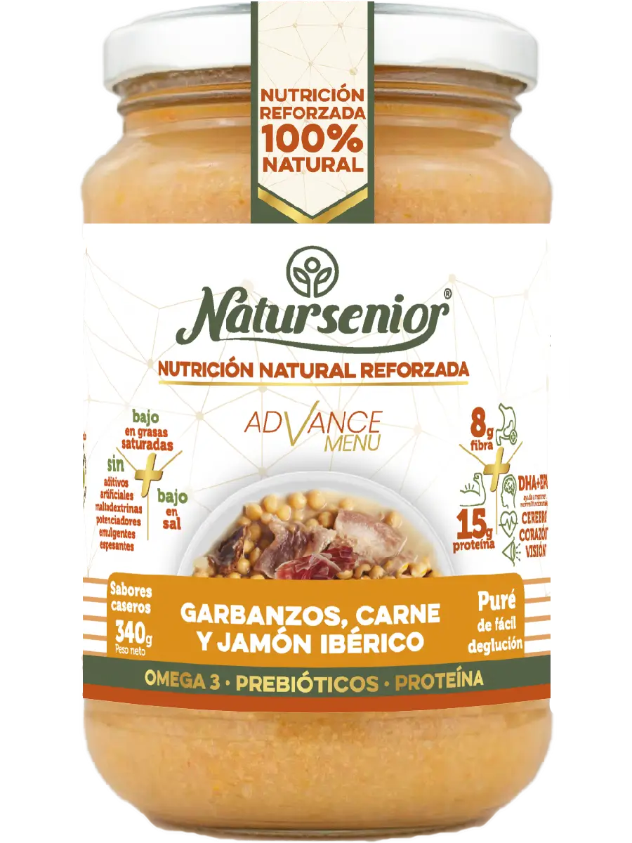 Natursenior Adult Purè di Ceci con Carne e Prosciutto Iberico con Omega 3 Dha+Epa, Prebiotici e Proteine. , 340 gr