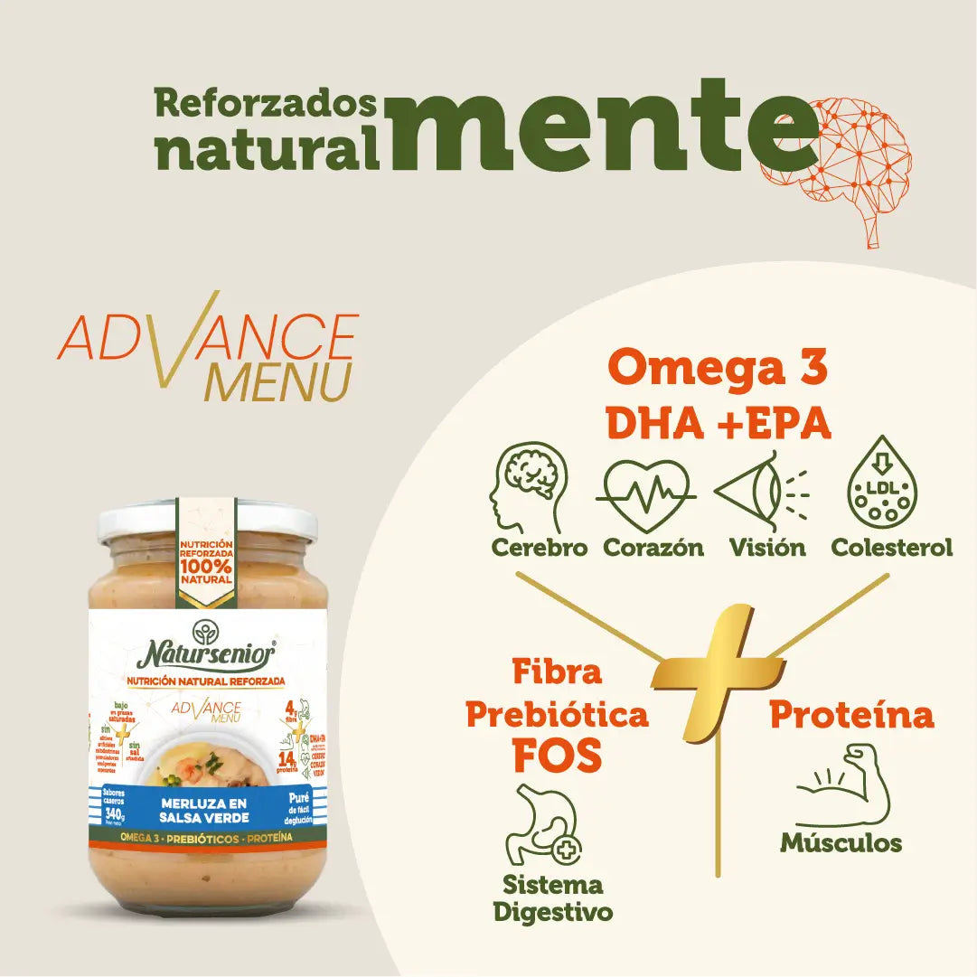 Natursenior Adult Purè di Nasello in Salsa Verde Rinforzato con Omega 3 Dha+Epa, Prebiotici e Proteine. , 340 gr
