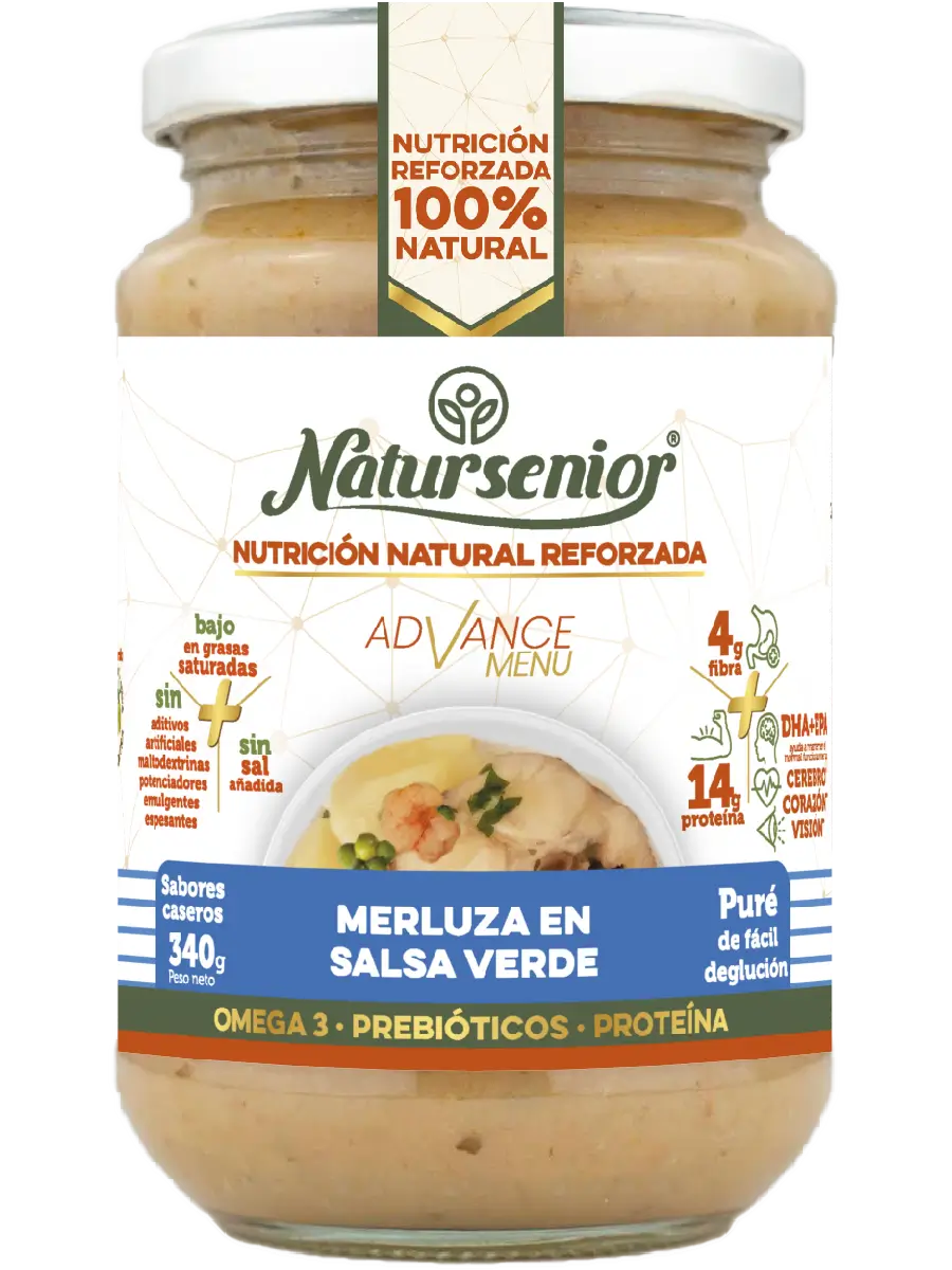 Natursenior Adult Purè di Nasello in Salsa Verde Rinforzato con Omega 3 Dha+Epa, Prebiotici e Proteine. , 340 gr