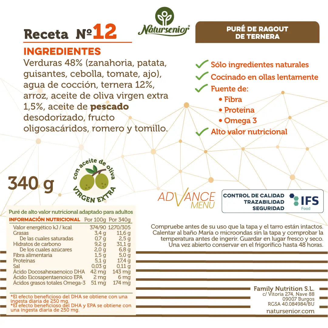 Natursenior Adult Purè di manzo con Omega 3 Dha+Epa, Prebiotici e Proteine. , 340 gr