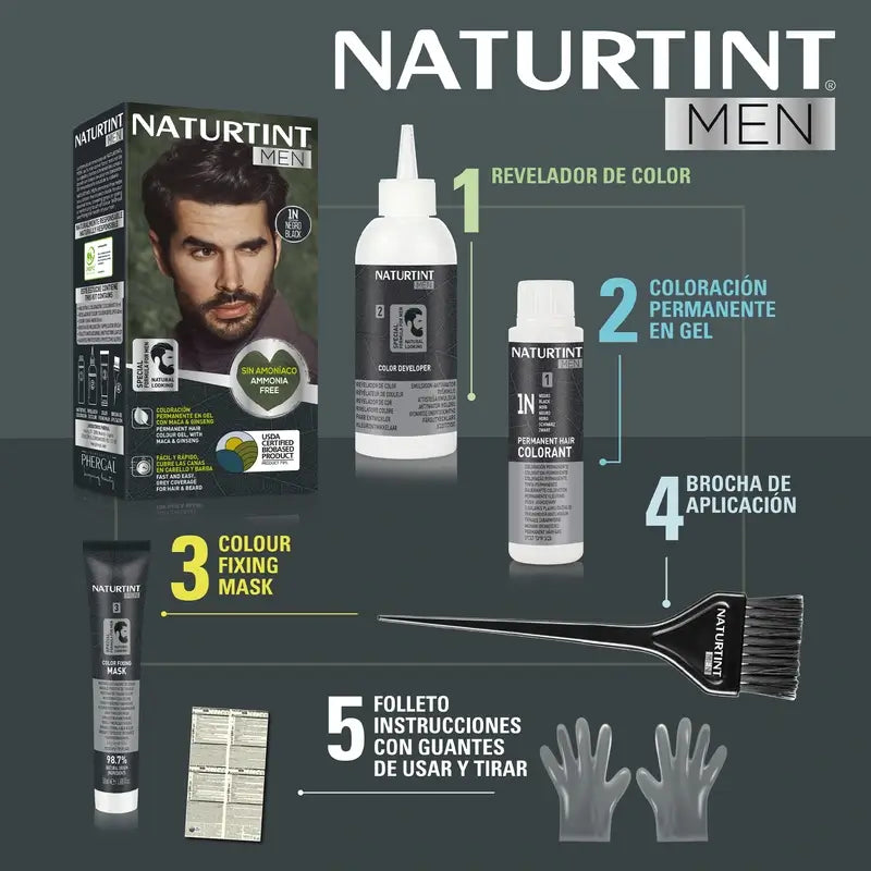 Naturtint Men Colorazione permanente per capelli e barba per uomo 3N senza ammoniaca - Castano scuro