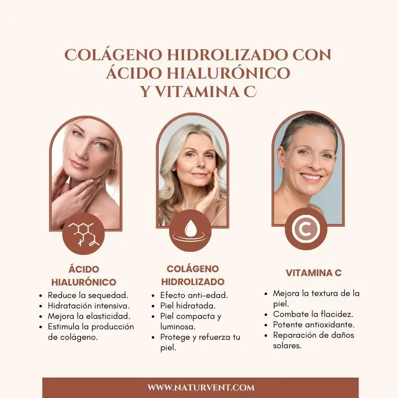 Naturvent Face Care Collagene idrolizzato con acido ialuronico e vitamina C, 60 capsule