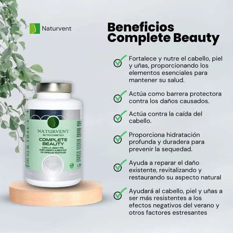 Naturvent Rinforzante per capelli, pelle e unghie. Bellezza completa, 120 capsule