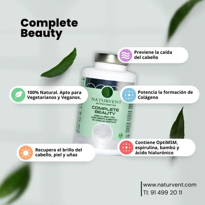 Naturvent Rinforzante per capelli, pelle e unghie. Bellezza completa, 120 capsule