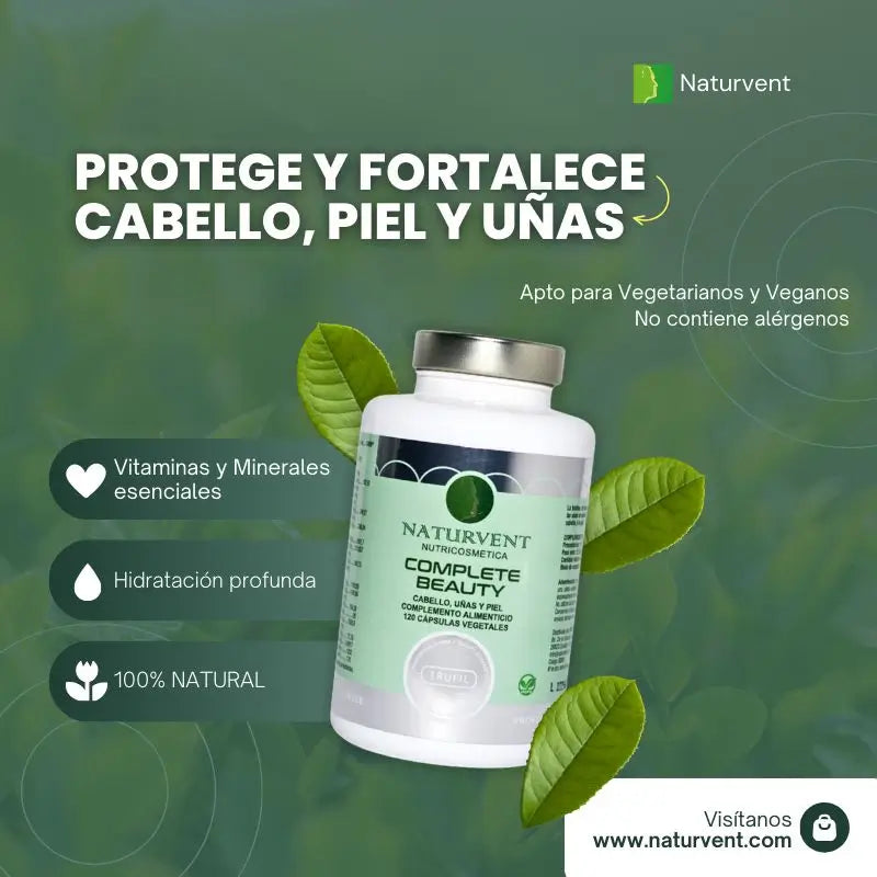 Naturvent Rinforzante per capelli, pelle e unghie. Bellezza completa, 120 capsule