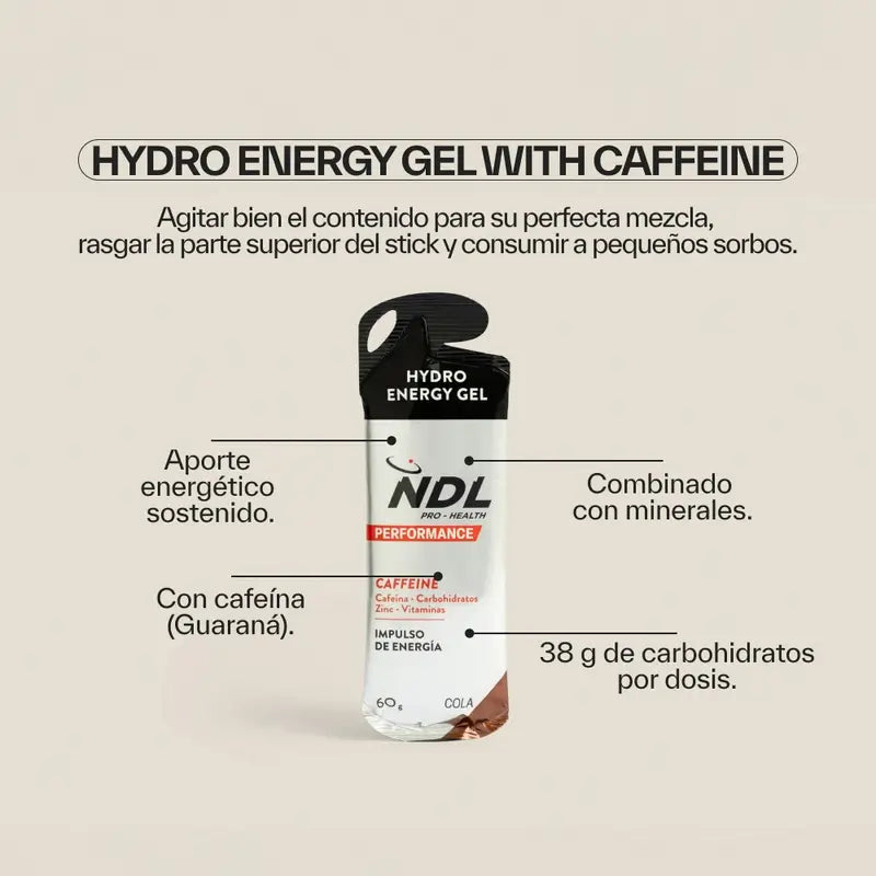 NDL Pro-Health Gel energetico caffeinato al gusto di cola, confezione da 12x60 grammi