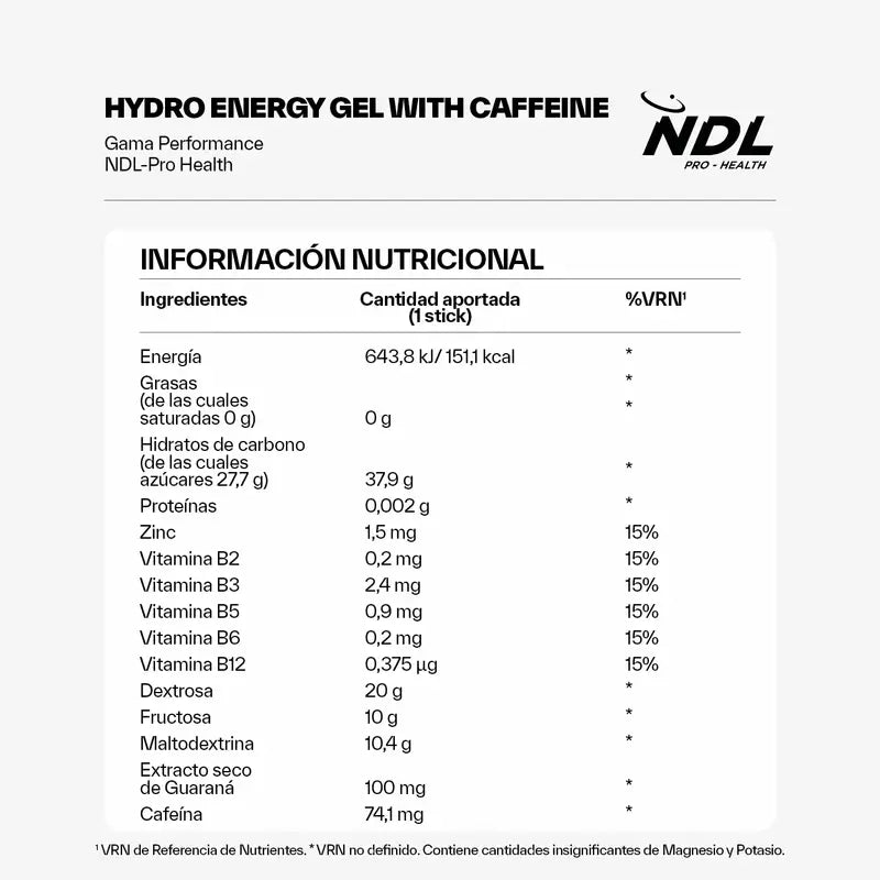 NDL Pro-Health Gel energetico caffeinato al gusto di cola, confezione da 12x60 grammi