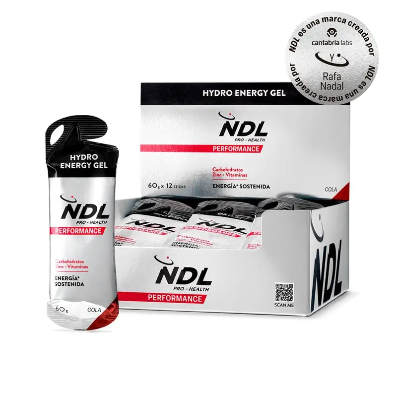 NDL Pro-Health Gel energetico senza caffeina gusto Cola, confezione da 12x60 grammi