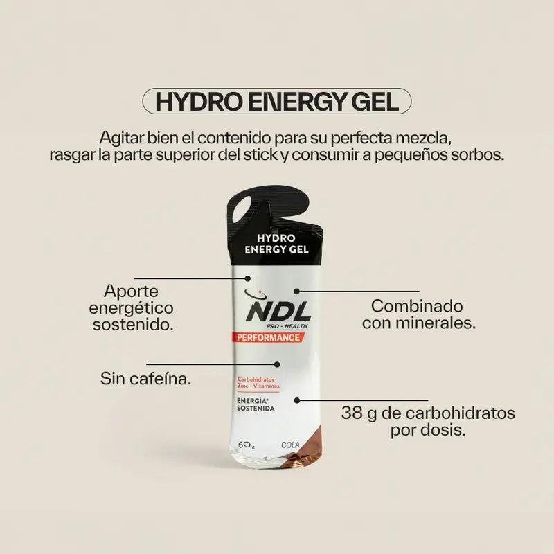 NDL Pro-Health Gel energetico senza caffeina gusto Cola, confezione da 12x60 grammi