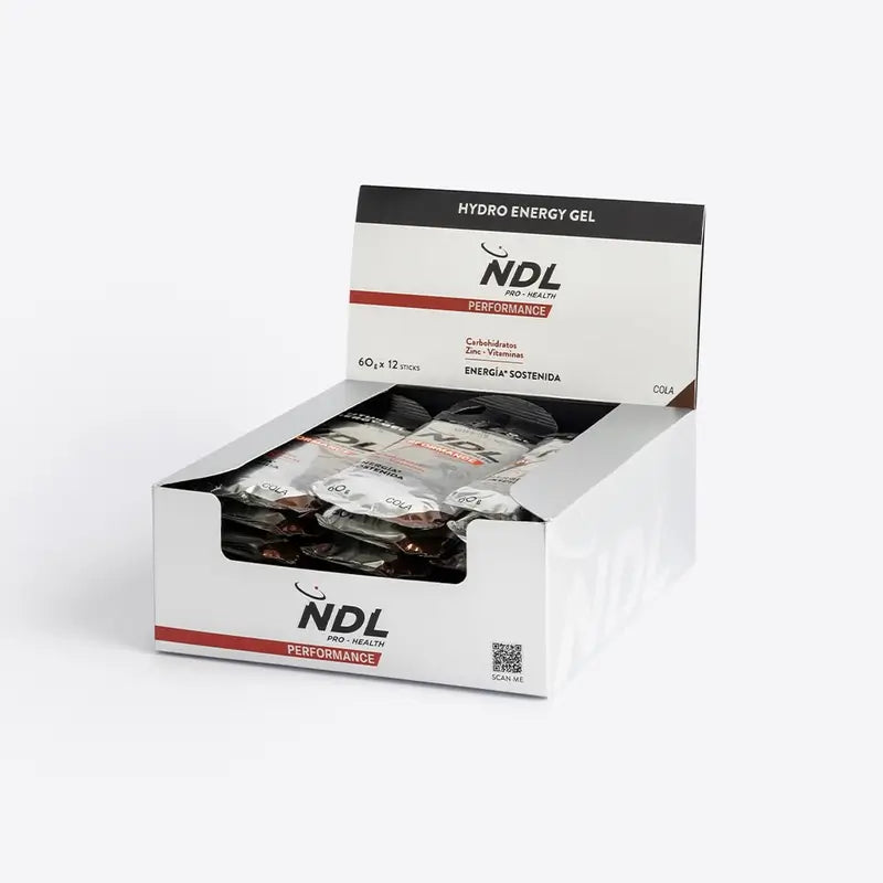 NDL Pro-Health Gel energetico senza caffeina gusto Cola, confezione da 12x60 grammi