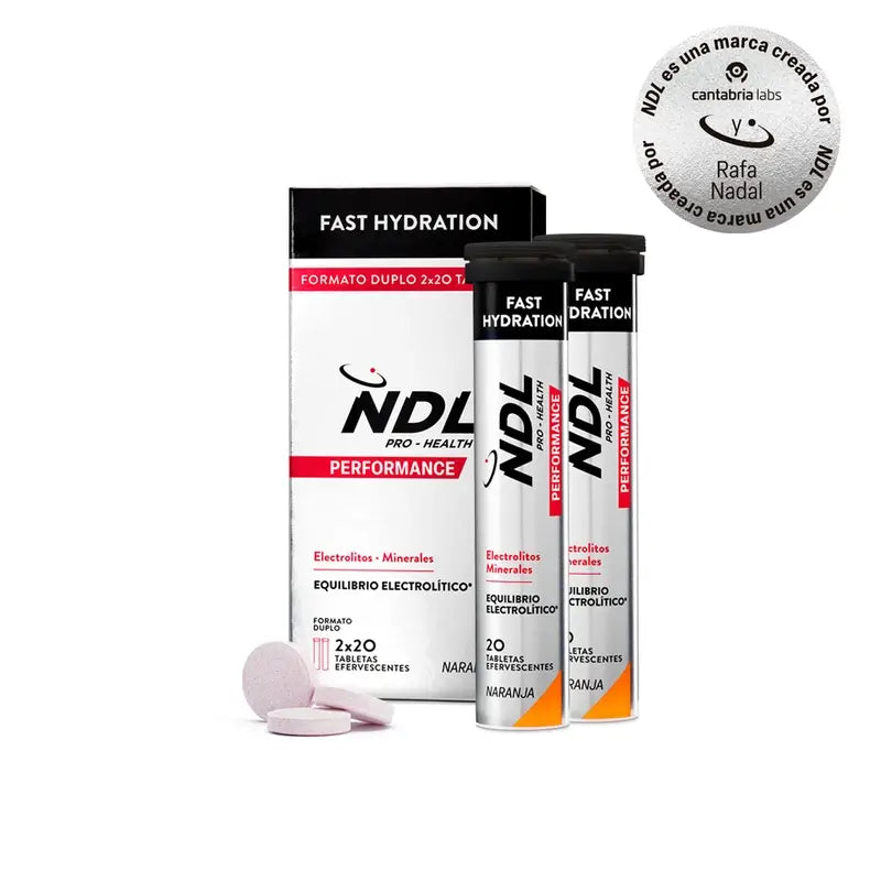NDL Pro-Health Idratazione Rapida Compresse Effervescenti al gusto di arancia, Confezione da 2, 40 Compresse