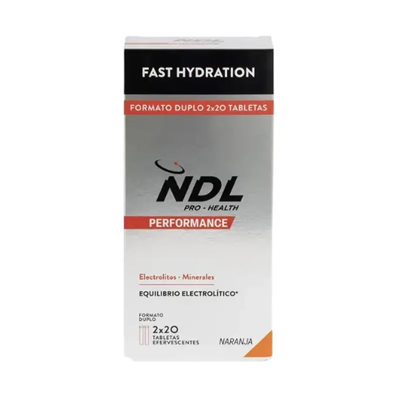 NDL Pro-Health Idratazione Rapida Compresse Effervescenti al gusto di arancia, Confezione da 2, 40 Compresse