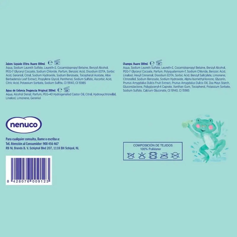 Nenuco Baby Pack Marsupio Rana, con profumo, sapone e shampoo, 3x200ml