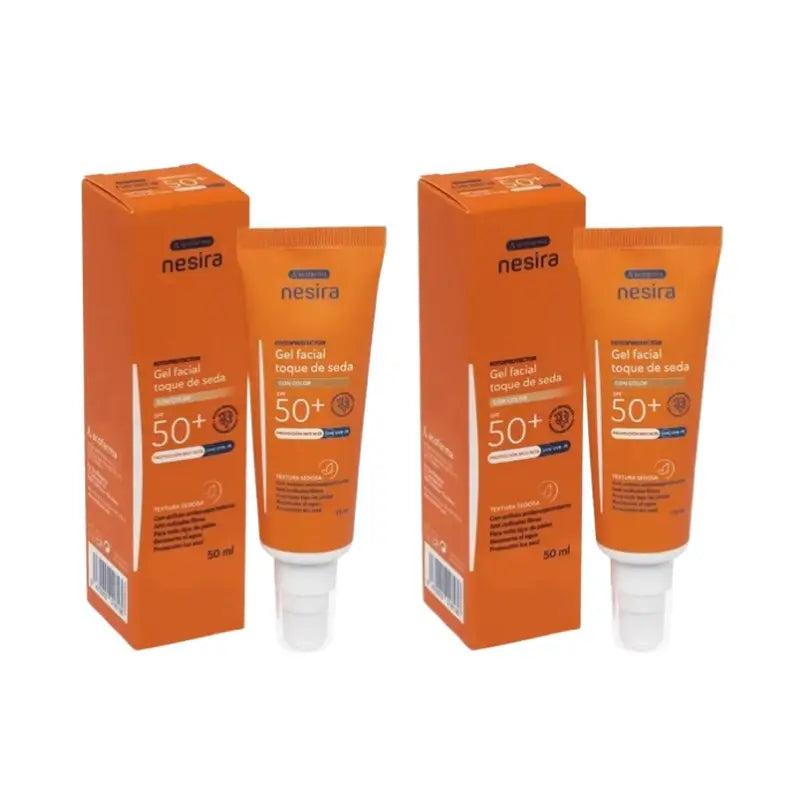 Nesira Silk Touch Gel Viso Spf50+ Con Colore , Confezione 2 x 50 ml