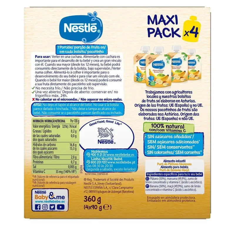 Bustina di banana e mela Nestlé, 4X90g