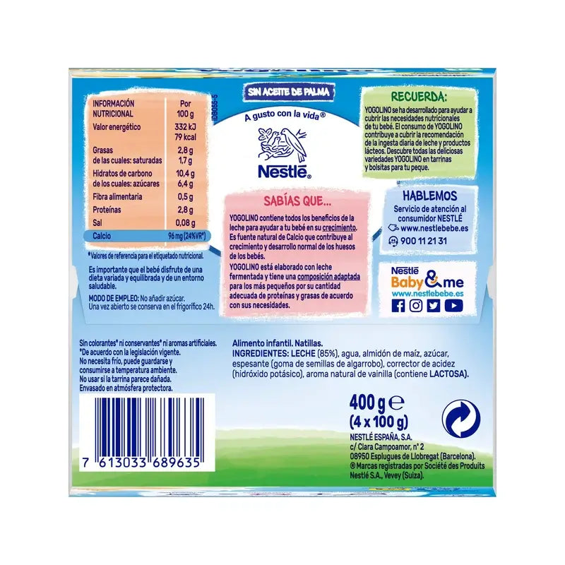 Nestlé Yogolino Desserts Crema pasticcera aromatizzata alla vaniglia, 4X100 g