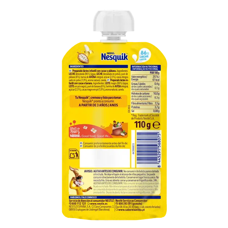 Nestlé Nesquik al cacao e banana, 8 x 110 g