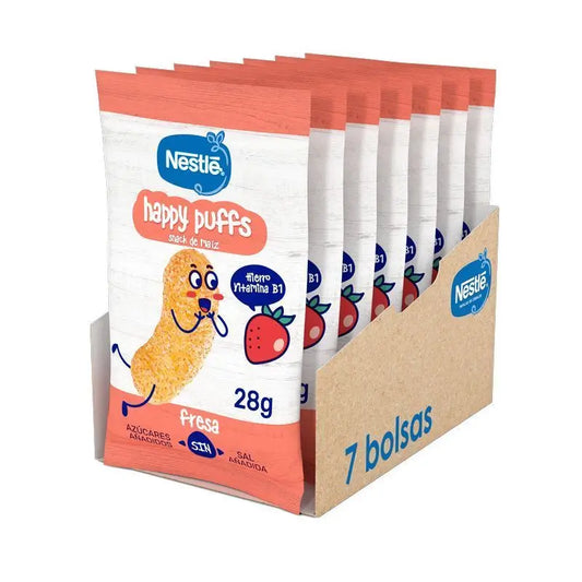 NESTLÉ Confezione Spuntino sano Happy Puffs Mais alla fragola , 28g x 7 unità