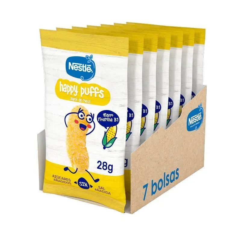 Confezione NESTLÉ Spuntino sano Happy Puffs Mais naturale , 28g x 7 unità