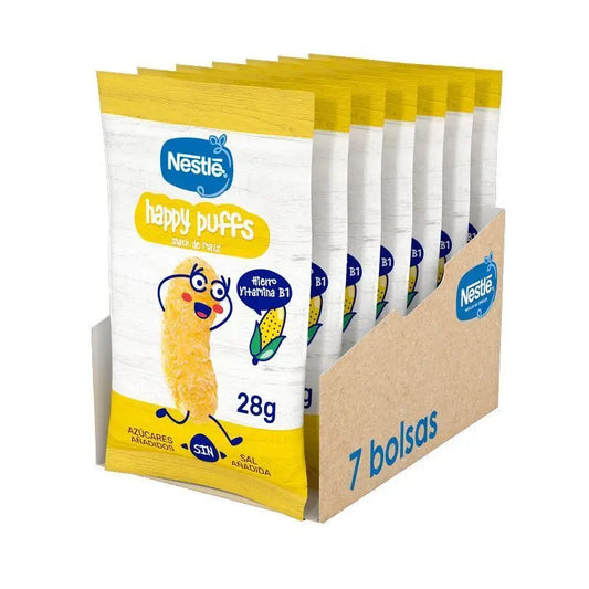Confezione NESTLÉ Spuntino sano Happy Puffs Mais naturale , 28g x 7 unità
