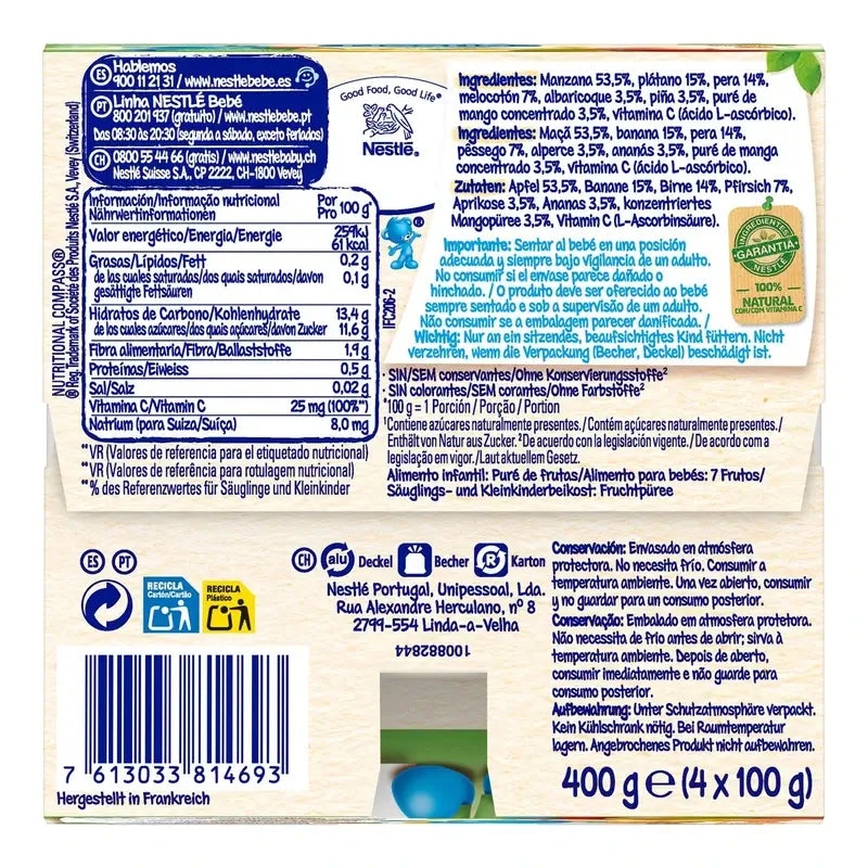 Nestlé Purea 7 Frutta Porzione, 4X100g