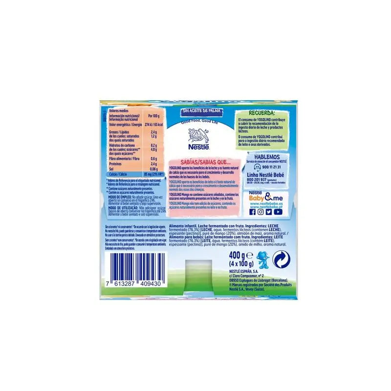 Nestlé Yogolino non zuccherato al mango, 4X100 g