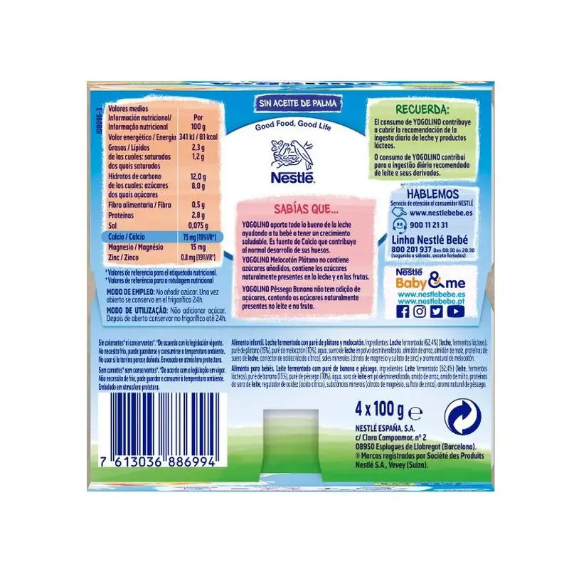 Nestlé Yogolino Pesca e Banana senza zucchero, 4X100g
